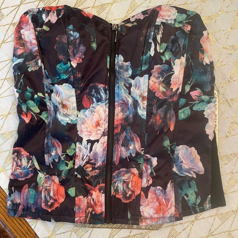 Fashion to Figure Floral Bustier Top - Black and Pink